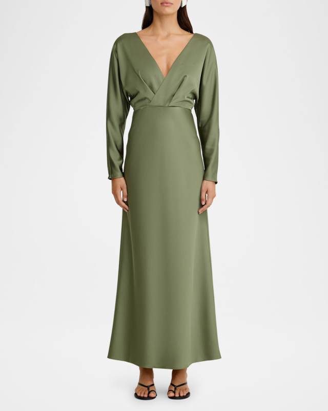 Lucile Long-Sleeve Low-Back Maxi Dress